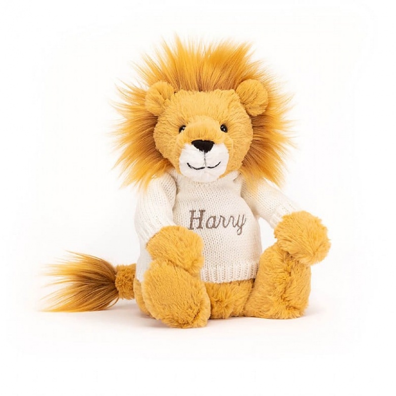 Medium Jellycat Bashful Lion with Personalised Cream Jumper Clearance | 94UMWBKJH