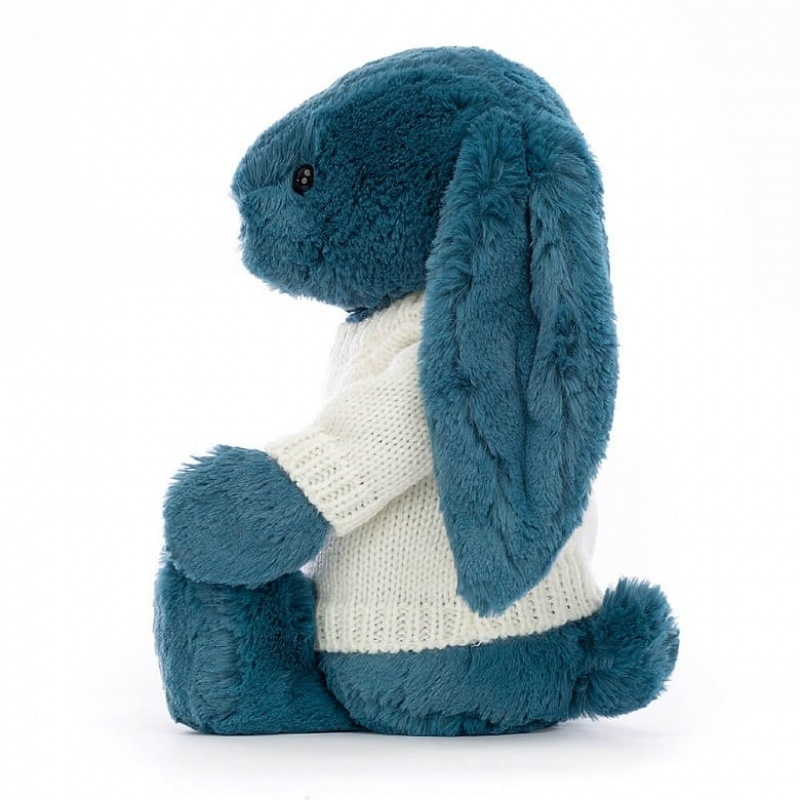 Medium Jellycat Bashful Mineral Blue Bunny with Personalised Cream Jumper USA | 54VGODEHB