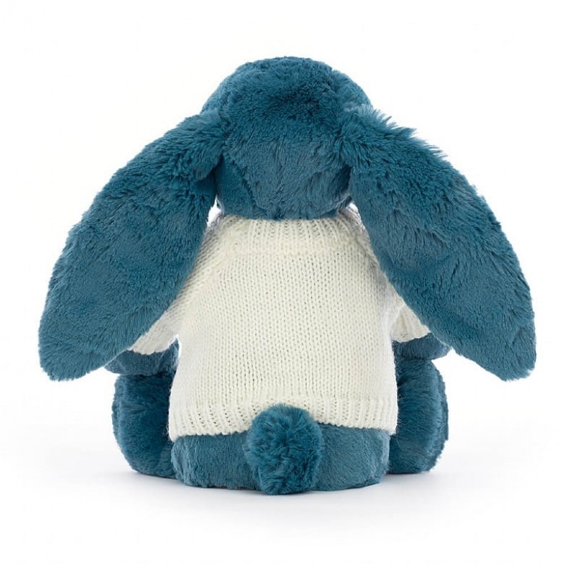 Medium Jellycat Bashful Mineral Blue Bunny with Personalised Cream Jumper USA | 54VGODEHB