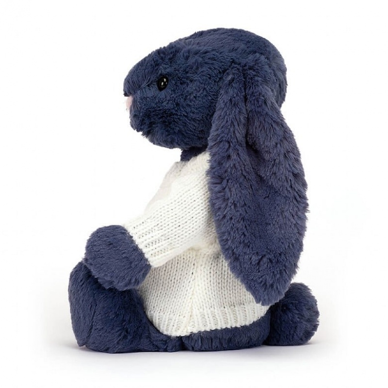 Medium Jellycat Bashful Navy Bunny with Personalised Cream Jumper | 38GLYRSIW