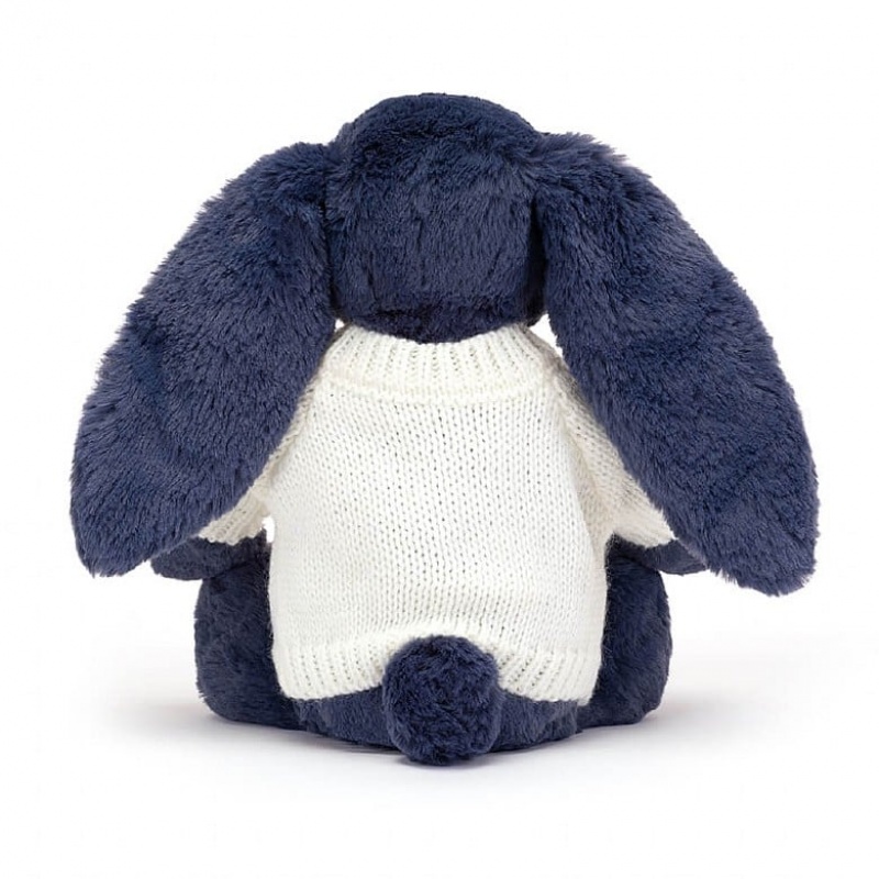 Medium Jellycat Bashful Navy Bunny with Personalised Cream Jumper | 38GLYRSIW