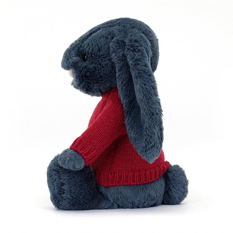 Medium Jellycat Bashful Navy Bunny with Personalised Red Jumper Black Friday | 09PHITBFU