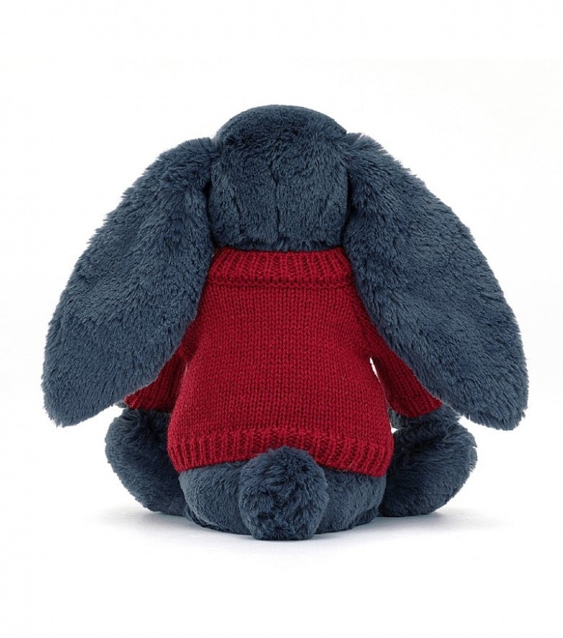 Medium Jellycat Bashful Navy Bunny with Personalised Red Jumper Black Friday | 09PHITBFU