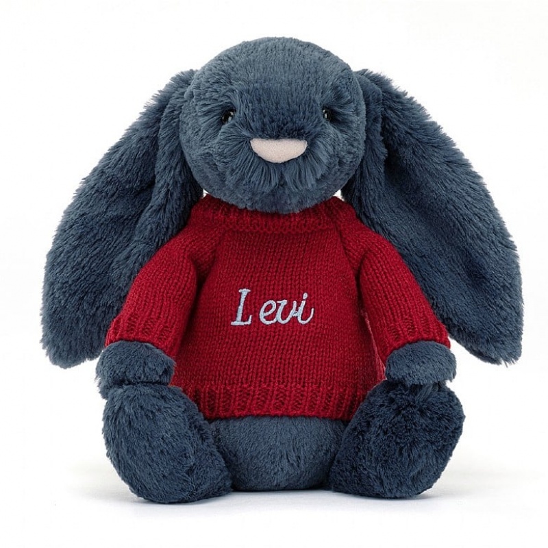 Medium Jellycat Bashful Navy Bunny with Personalised Red Jumper Black Friday | 09PHITBFU