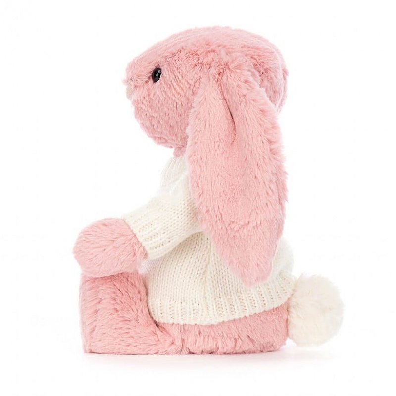 Medium Jellycat Bashful Petal Bunny with Personalised Cream Jumper USA | 54ZRDHXVQ