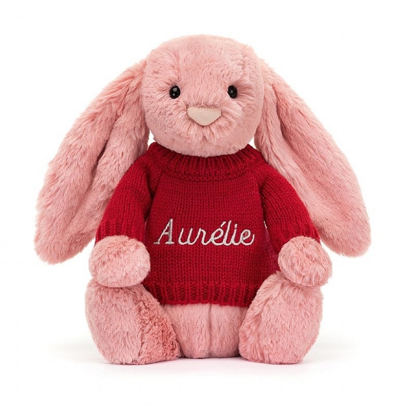 Medium Jellycat Bashful Petal Bunny with Personalised Red Jumper Black Friday | 06BTODYZA