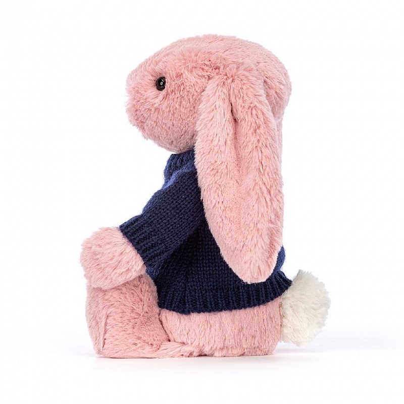 Medium Jellycat Bashful Petal Bunny with Personalised Navy Jumper USA | 52QOMDTSJ