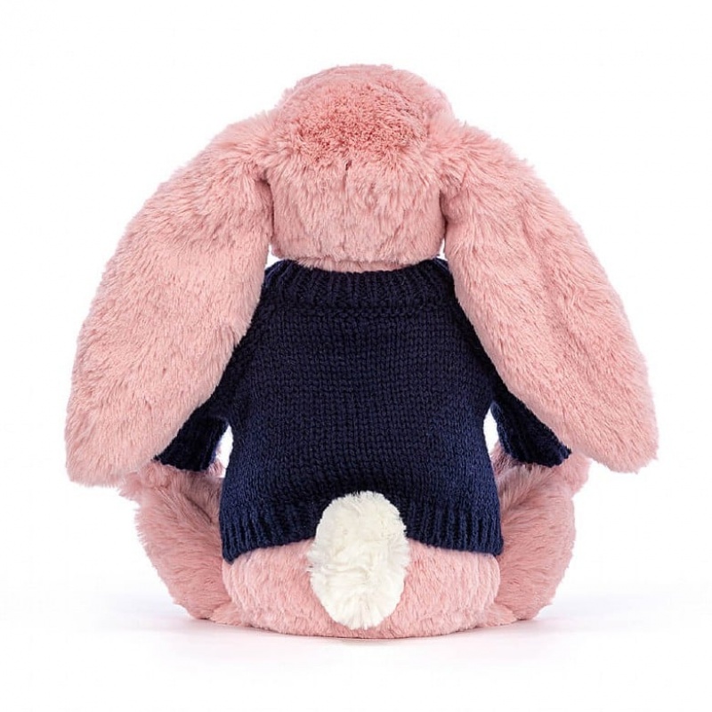 Medium Jellycat Bashful Petal Bunny with Personalised Navy Jumper USA | 52QOMDTSJ