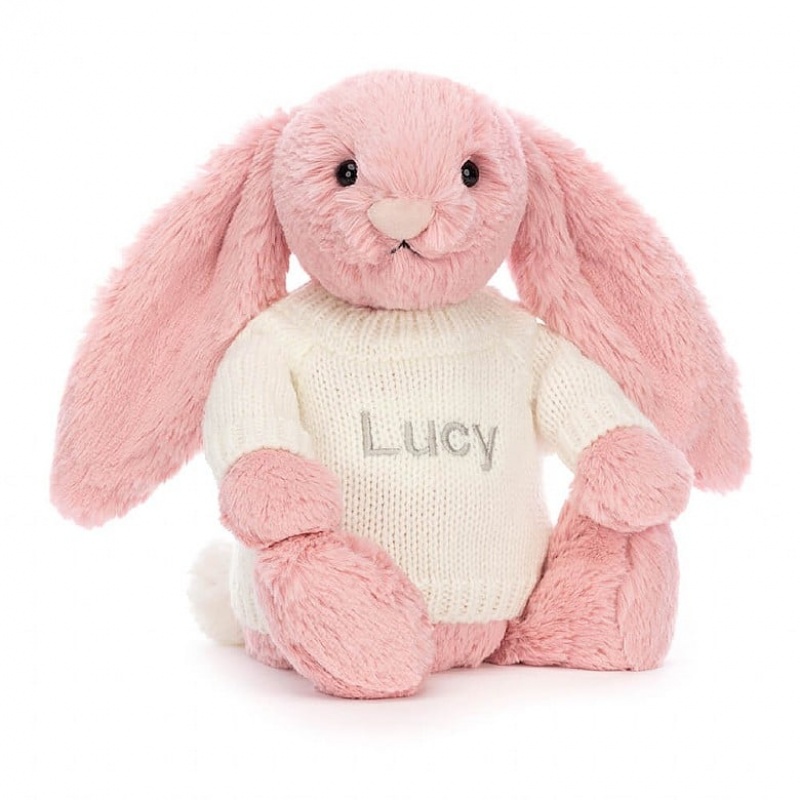 Medium Jellycat Bashful Petal Bunny with Personalised Cream Jumper Sale | 40NVUBRDX