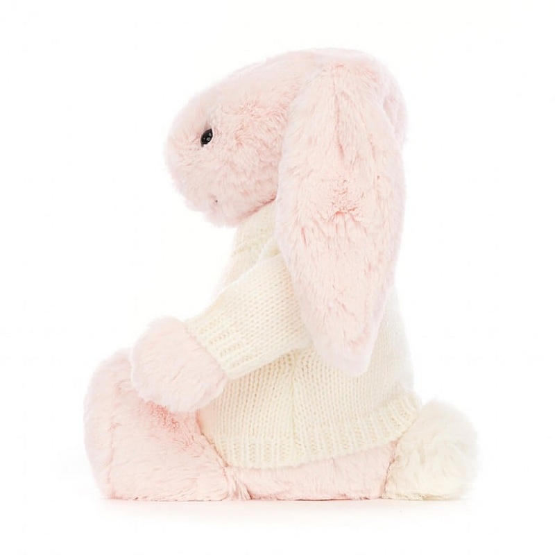 Medium Jellycat Bashful Pink Bunny with Personalised Cream Jumper USA | 54YLVHAUG