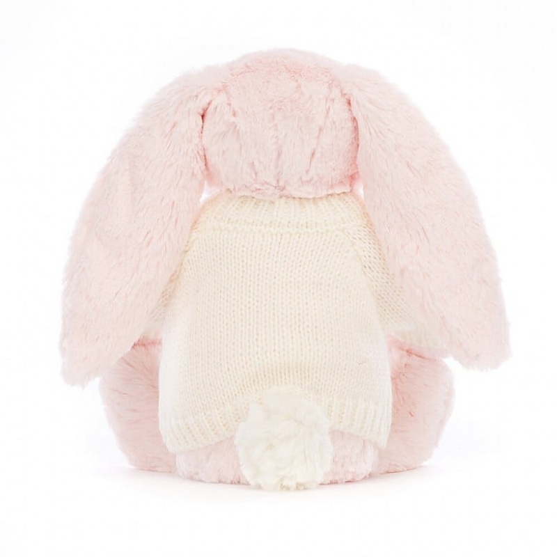 Medium Jellycat Bashful Pink Bunny with Personalised Cream Jumper USA | 54YLVHAUG