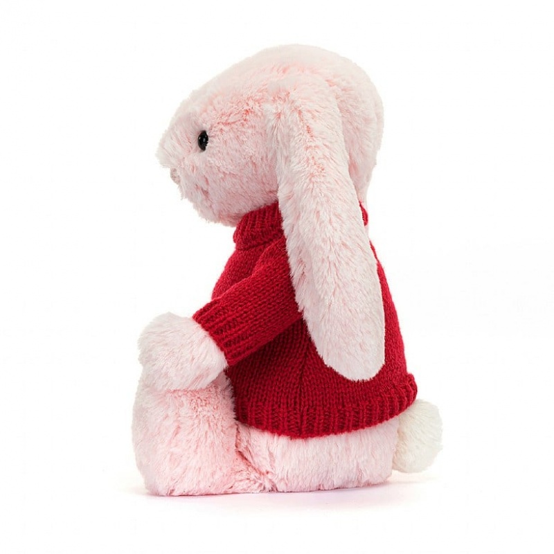 Medium Jellycat Bashful Pink Bunny with Personalised Red Jumper Sale | 41ZPHMVIC