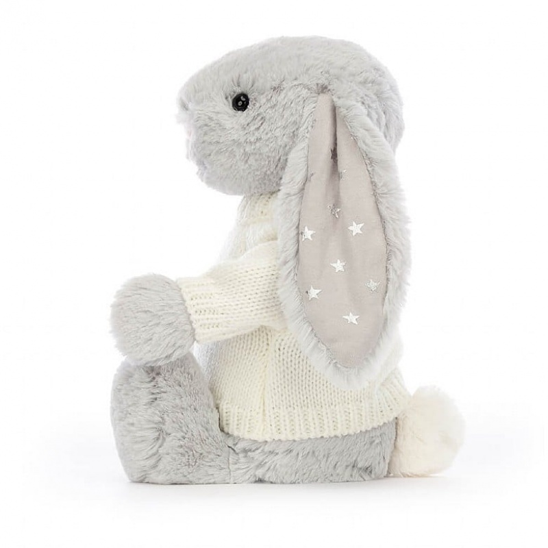 Medium Jellycat Bashful Shimmer Bunny with Personalised Cream Jumper | 16TFRMEYQ