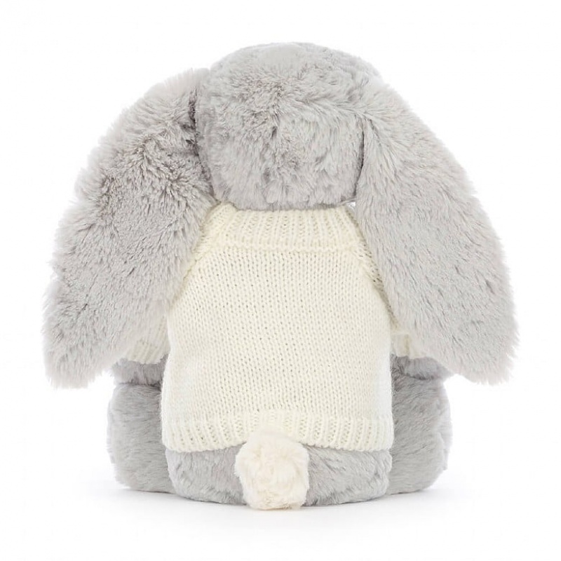 Medium Jellycat Bashful Shimmer Bunny with Personalised Cream Jumper | 16TFRMEYQ