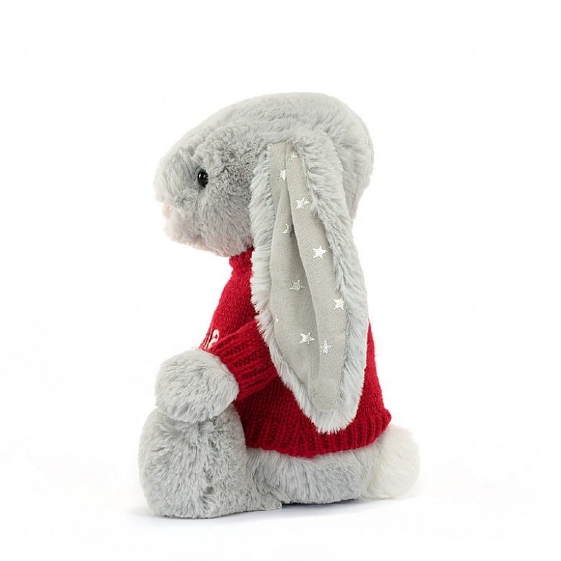 Medium Jellycat Bashful Shimmer Bunny with Personalised Red Jumper USA | 52PDEWXAI