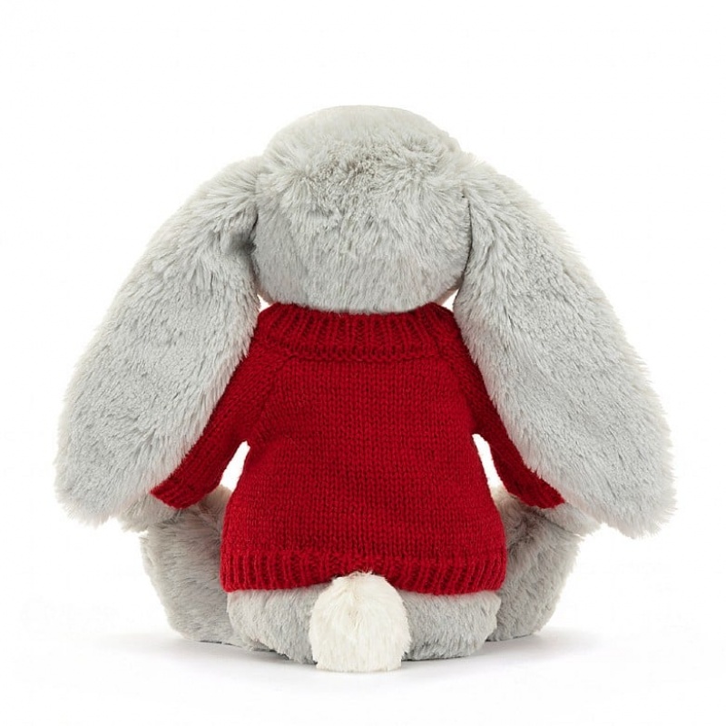 Medium Jellycat Bashful Shimmer Bunny with Personalised Red Jumper USA | 52PDEWXAI