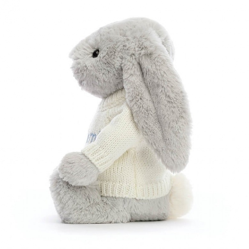 Medium Jellycat Bashful Silver Bunny with Personalised Cream Jumper | 64ISWFMBP