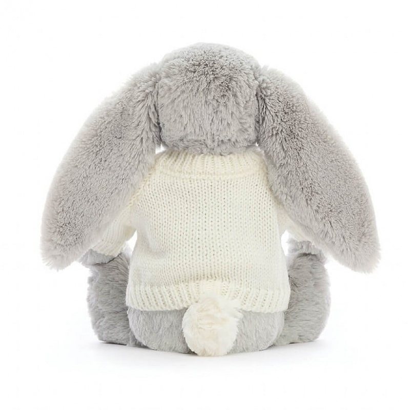 Medium Jellycat Bashful Silver Bunny with Personalised Cream Jumper | 64ISWFMBP