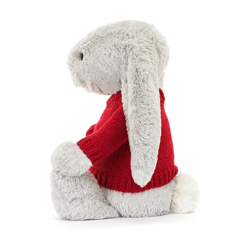 Medium Jellycat Bashful Silver Bunny with Personalised Red Jumper | 13NYTQXPS