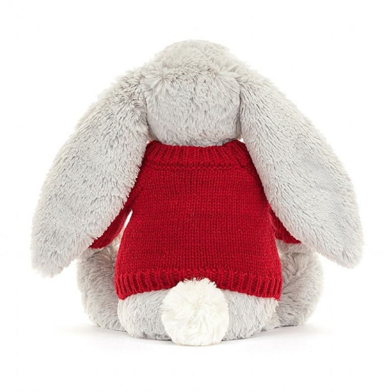 Medium Jellycat Bashful Silver Bunny with Personalised Red Jumper | 13NYTQXPS