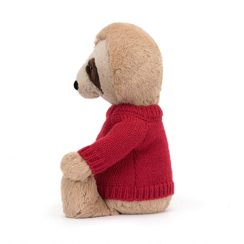 Medium Jellycat Bashful Sloth with Personalised Red Jumper | 12QFWISBP