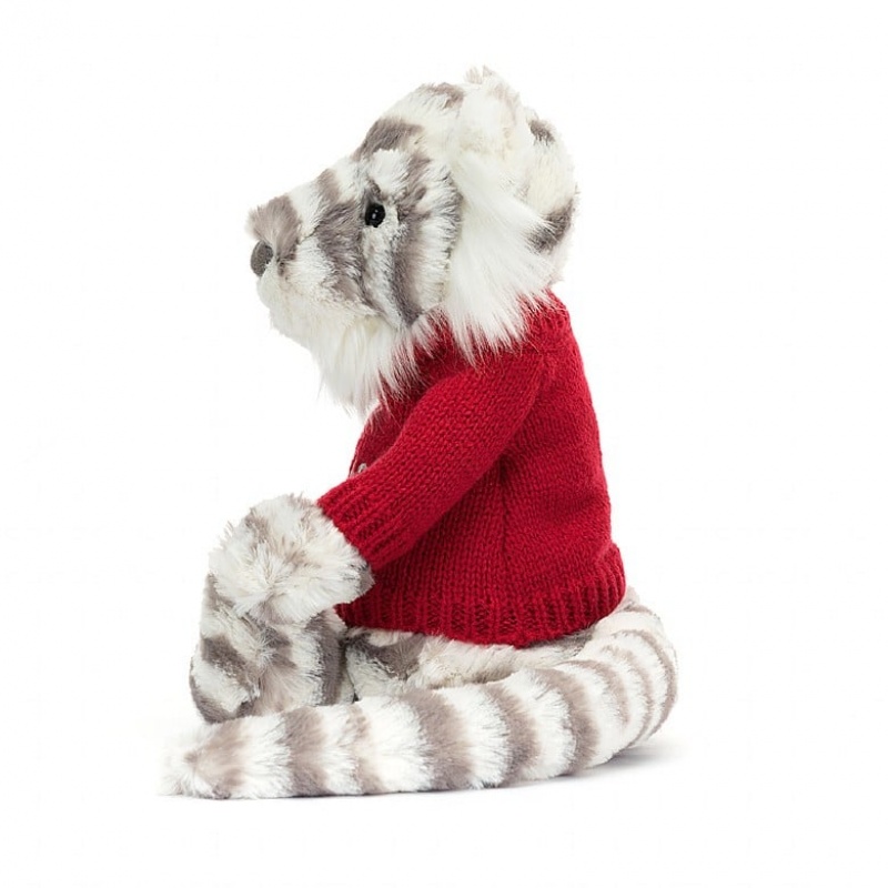 Medium Jellycat Bashful Snow Tiger with Personalised Red Jumper | 30JHFEIAL