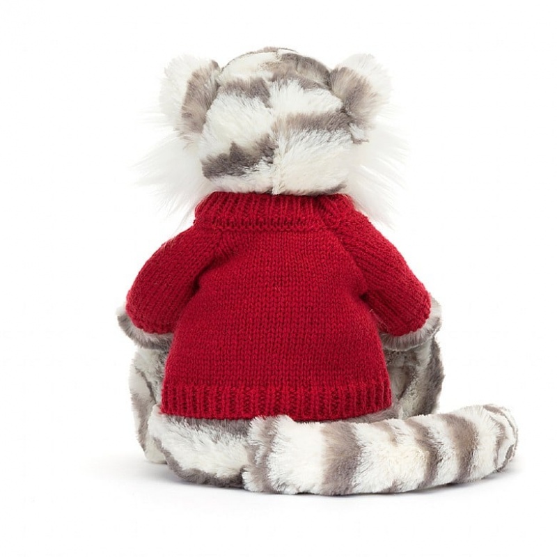 Medium Jellycat Bashful Snow Tiger with Personalised Red Jumper | 30JHFEIAL