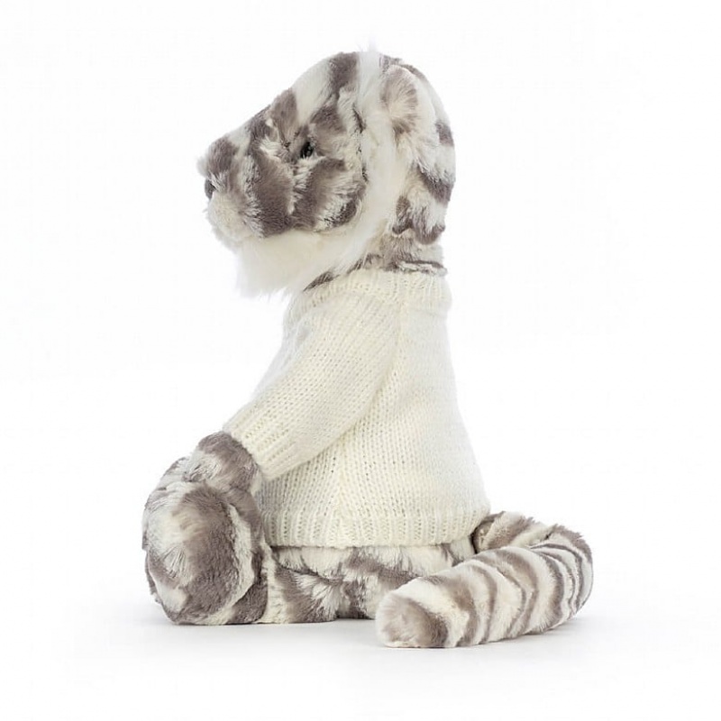 Medium Jellycat Bashful Snow Tiger with Personalised Cream Jumper Sale | 46LWEMTYK