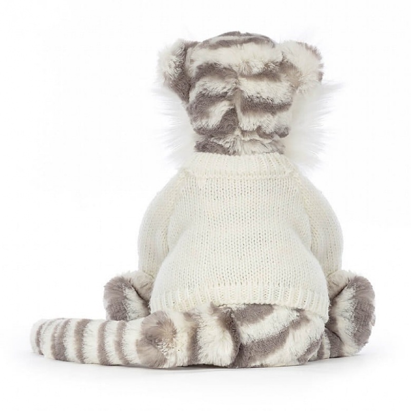 Medium Jellycat Bashful Snow Tiger with Personalised Cream Jumper Sale | 46LWEMTYK