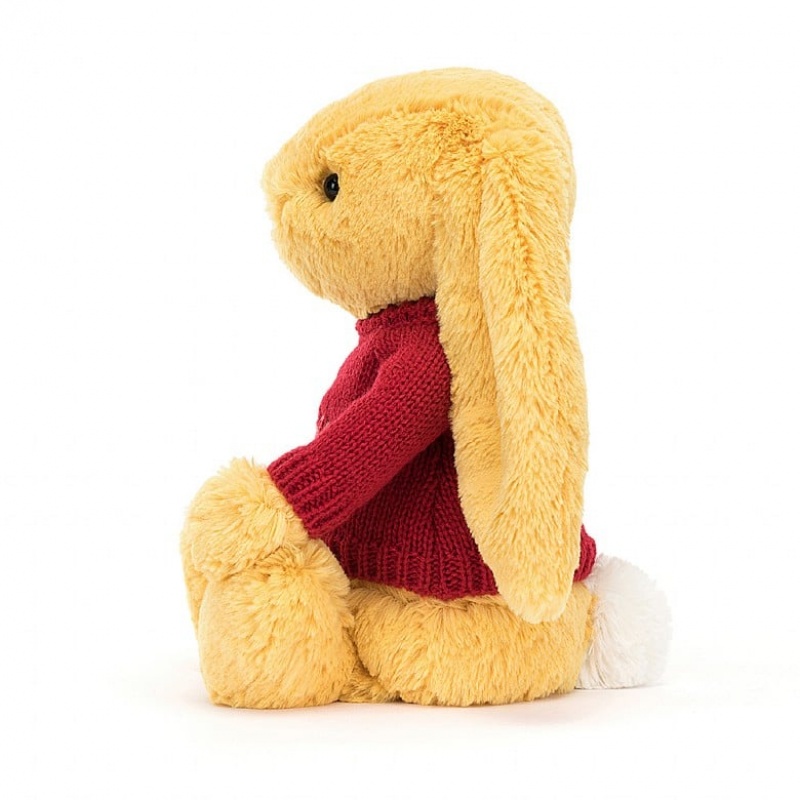 Medium Jellycat Bashful Sunshine Bunny with Personalised Red Jumper Clearance Sale | 74LHJZERO