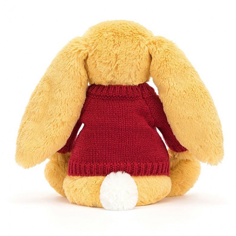 Medium Jellycat Bashful Sunshine Bunny with Personalised Red Jumper Clearance Sale | 74LHJZERO