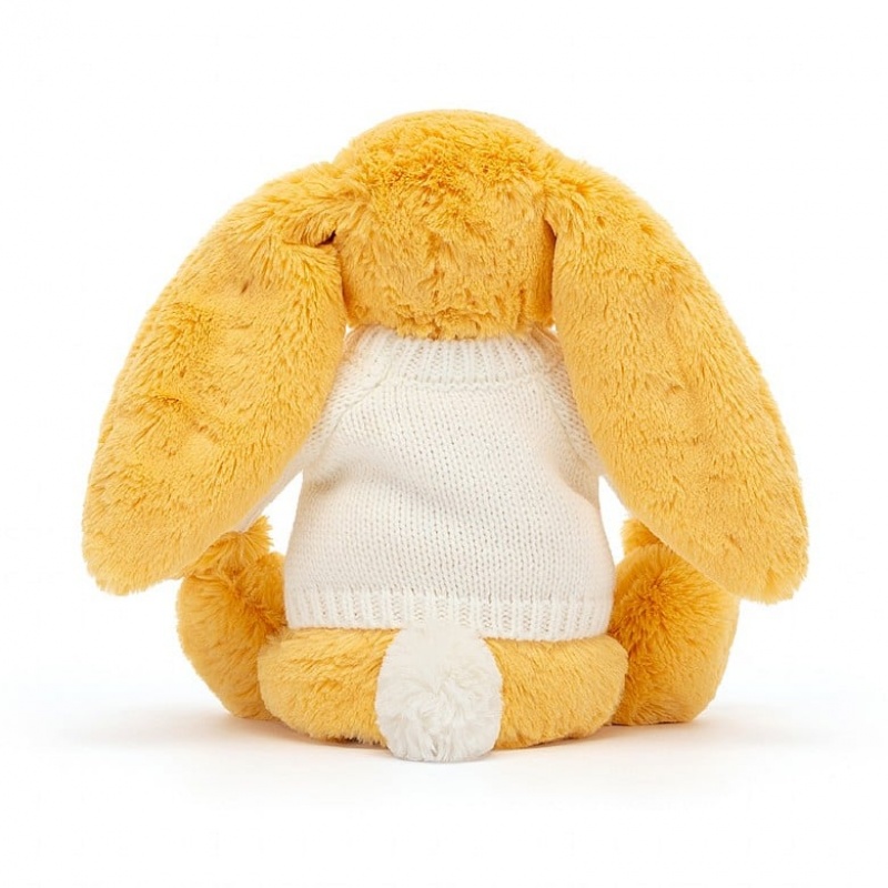 Medium Jellycat Bashful Sunshine Bunny with Personalised Cream Jumper | 32SKYOIWV