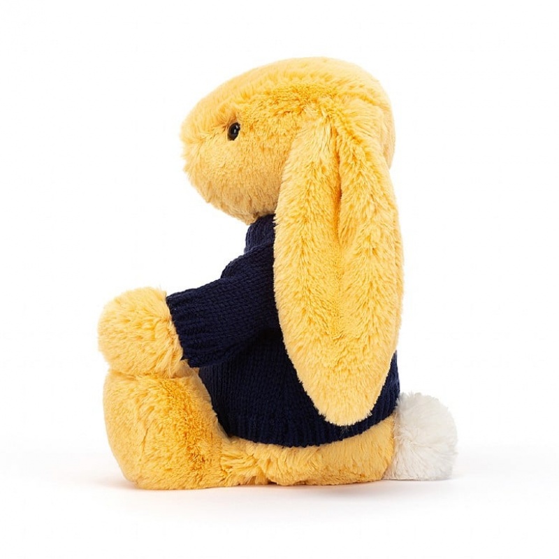 Medium Jellycat Bashful Sunshine Bunny with Personalised Navy Jumper Black Friday | 02IMBLNQF