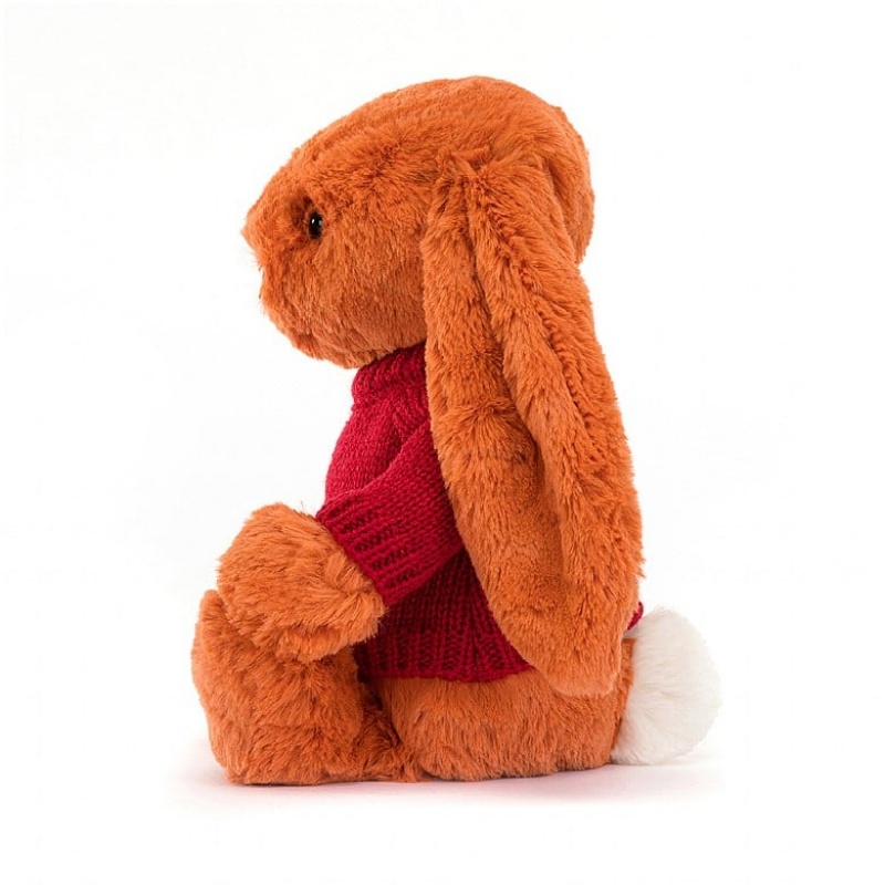 Medium Jellycat Bashful Tangerine Bunny with Personalised Red Jumper | 85SFPODTK