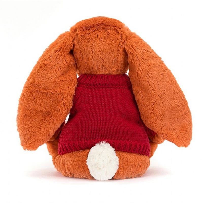 Medium Jellycat Bashful Tangerine Bunny with Personalised Red Jumper | 85SFPODTK