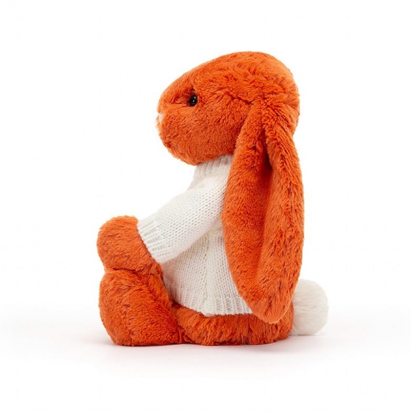 Medium Jellycat Bashful Tangerine Bunny with Personalised Cream Jumper Clearance Sale | 79JOALQHW