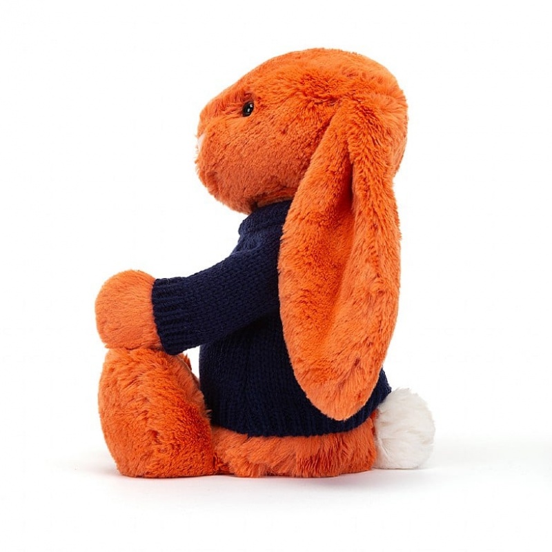 Medium Jellycat Bashful Tangerine Bunny with Personalised Navy Jumper Clearance Sale | 73QYDKNSP