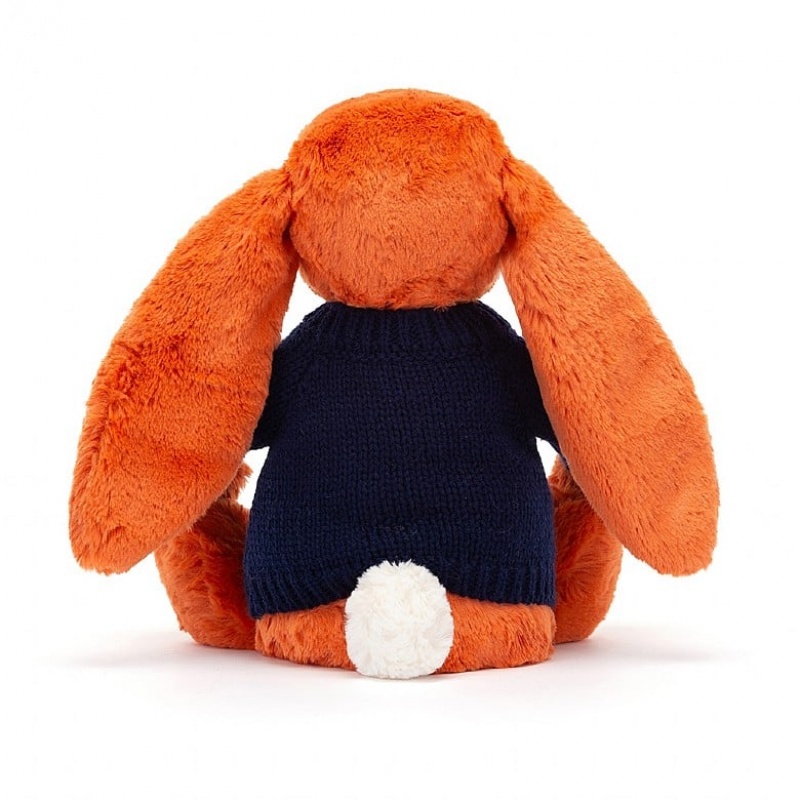 Medium Jellycat Bashful Tangerine Bunny with Personalised Navy Jumper Clearance Sale | 73QYDKNSP