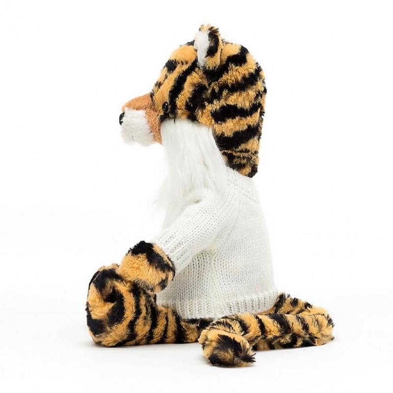 Medium Jellycat Bashful Tiger with Personalised Cream Jumper Outlet | 24GJDWEXZ