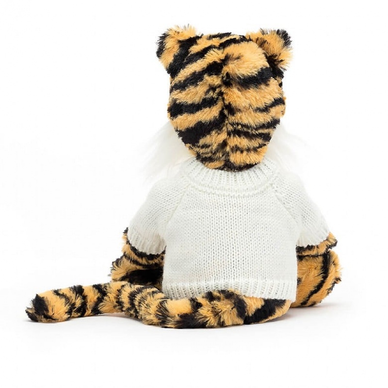 Medium Jellycat Bashful Tiger with Personalised Cream Jumper Outlet | 24GJDWEXZ