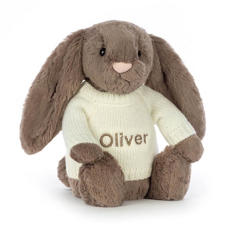 Medium Jellycat Bashful Truffle Bunny with Personalised Cream Jumper Clearance | 92WYMCALU