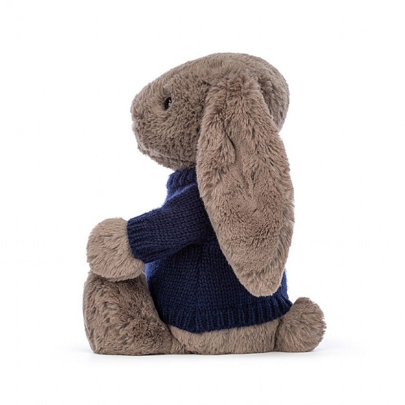 Medium Jellycat Bashful Truffle Bunny with Personalised Navy Jumper | 85TBEFDUC