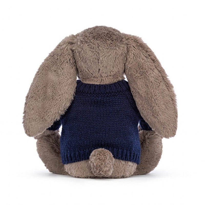 Medium Jellycat Bashful Truffle Bunny with Personalised Navy Jumper | 85TBEFDUC