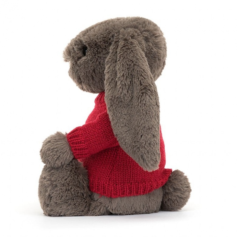 Medium Jellycat Bashful Truffle Bunny with Personalised Red Jumper Clearance Sale | 79WRXEMKJ