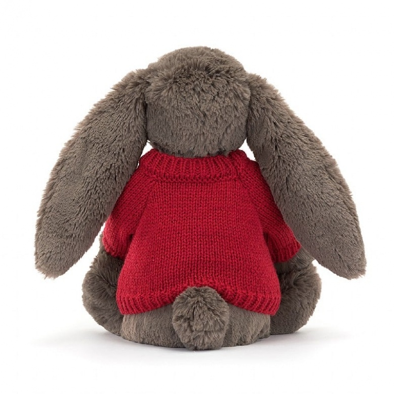 Medium Jellycat Bashful Truffle Bunny with Personalised Red Jumper Clearance Sale | 79WRXEMKJ