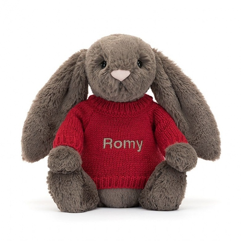 Medium Jellycat Bashful Truffle Bunny with Personalised Red Jumper Clearance Sale | 79WRXEMKJ