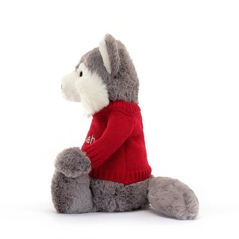 Medium Jellycat Bashful Wolf with Personalised Red Jumper Black Friday | 03YKRCAGO