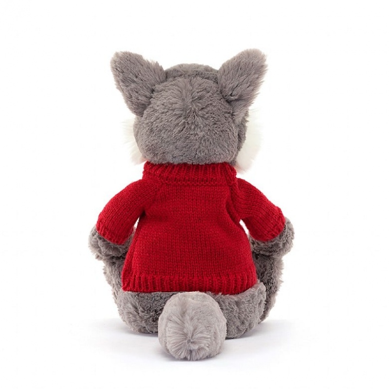 Medium Jellycat Bashful Wolf with Personalised Red Jumper Black Friday | 03YKRCAGO