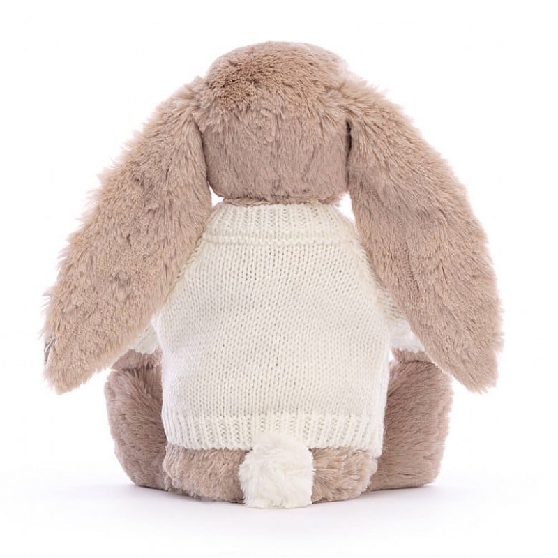 Medium Jellycat Blossom Bea Beige Bunny with Personalised Cream Jumper Clearance Sale | 70OSUKDCW