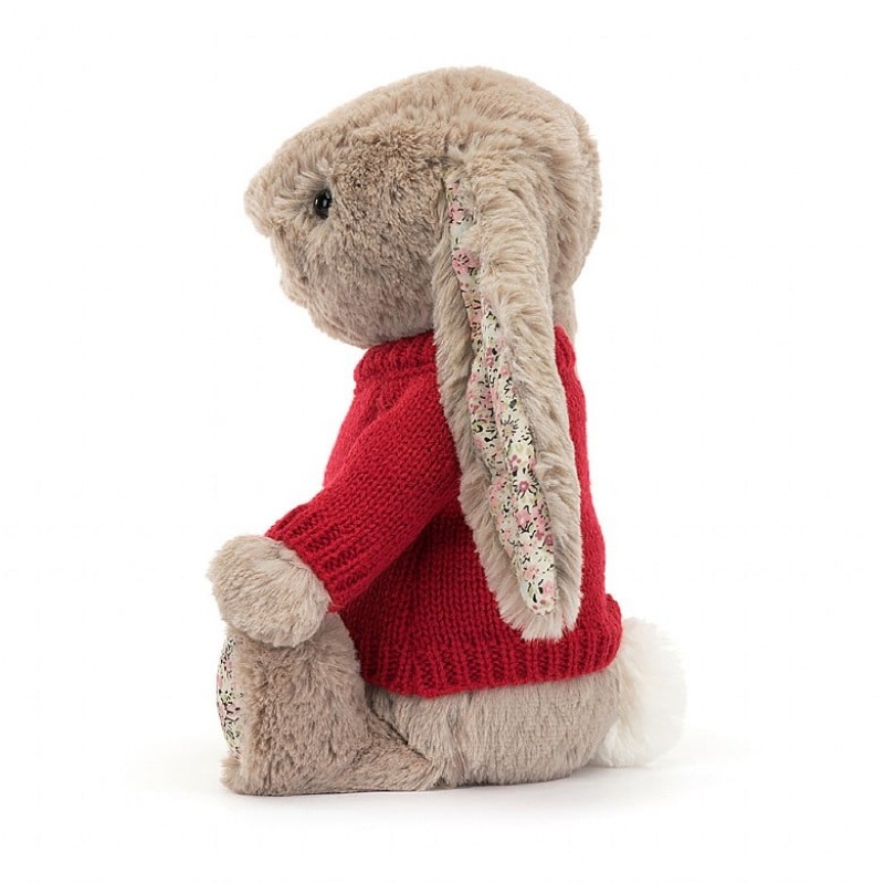 Medium Jellycat Blossom Bea Beige Bunny with Personalised Red Jumper | 13UJSXQYP